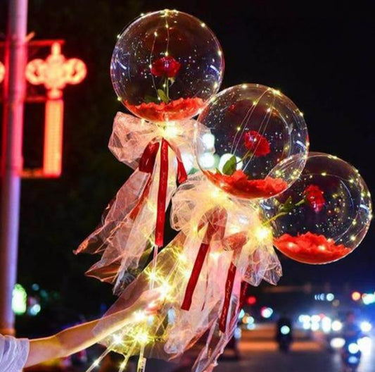 LED Luminous Balloon Rose Bouquet Transparent Bobo Ball Rose